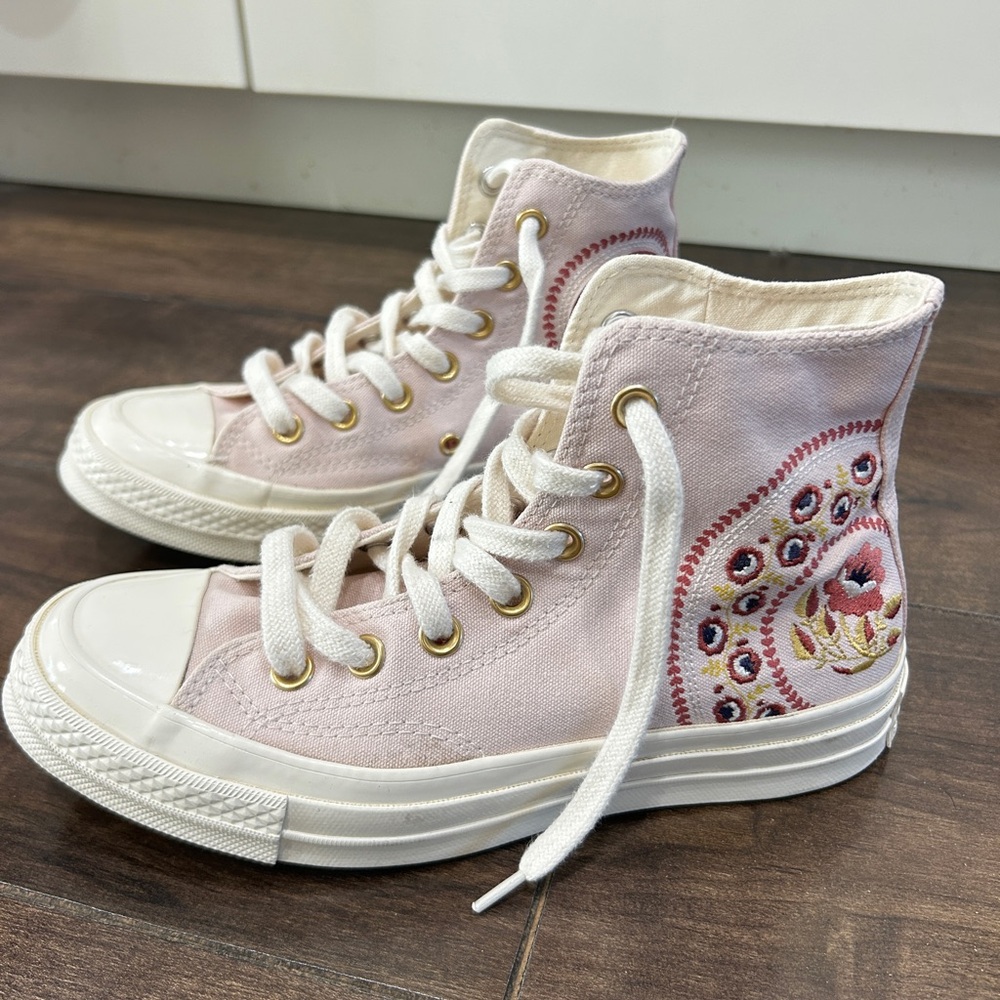 Converse Pink Embroidered High-Top Sneakers